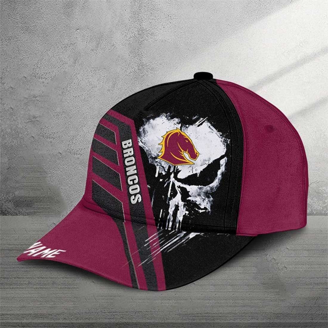 Brisbane Broncos Custom Name Special Edition Punisher Skull Cap