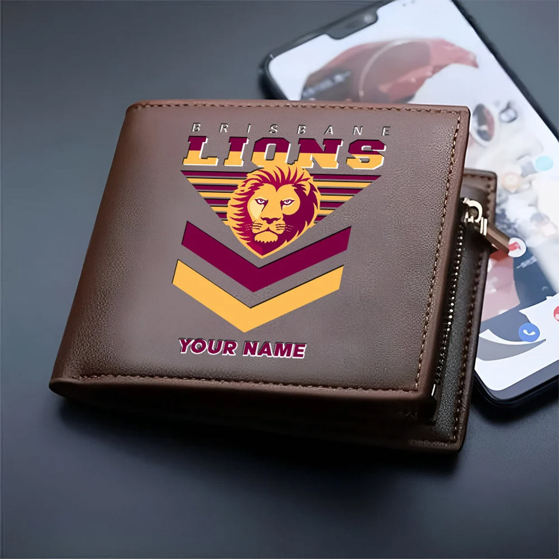 Brisbane Lions Custom Name Special Edition Leather Wallet