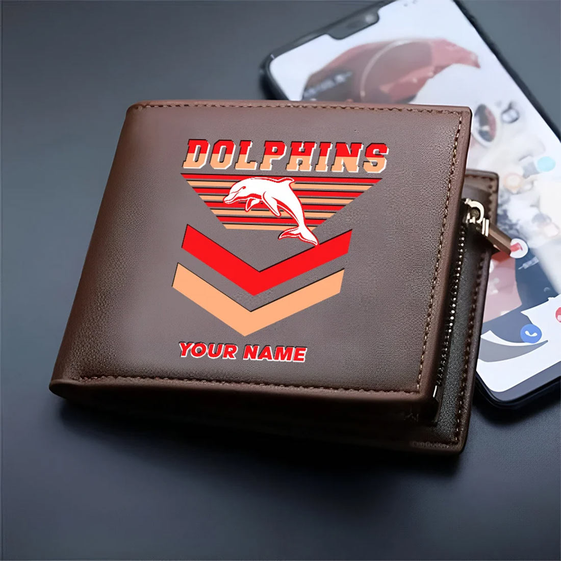 Dolphins Custom Name Special Edition Leather Wallet