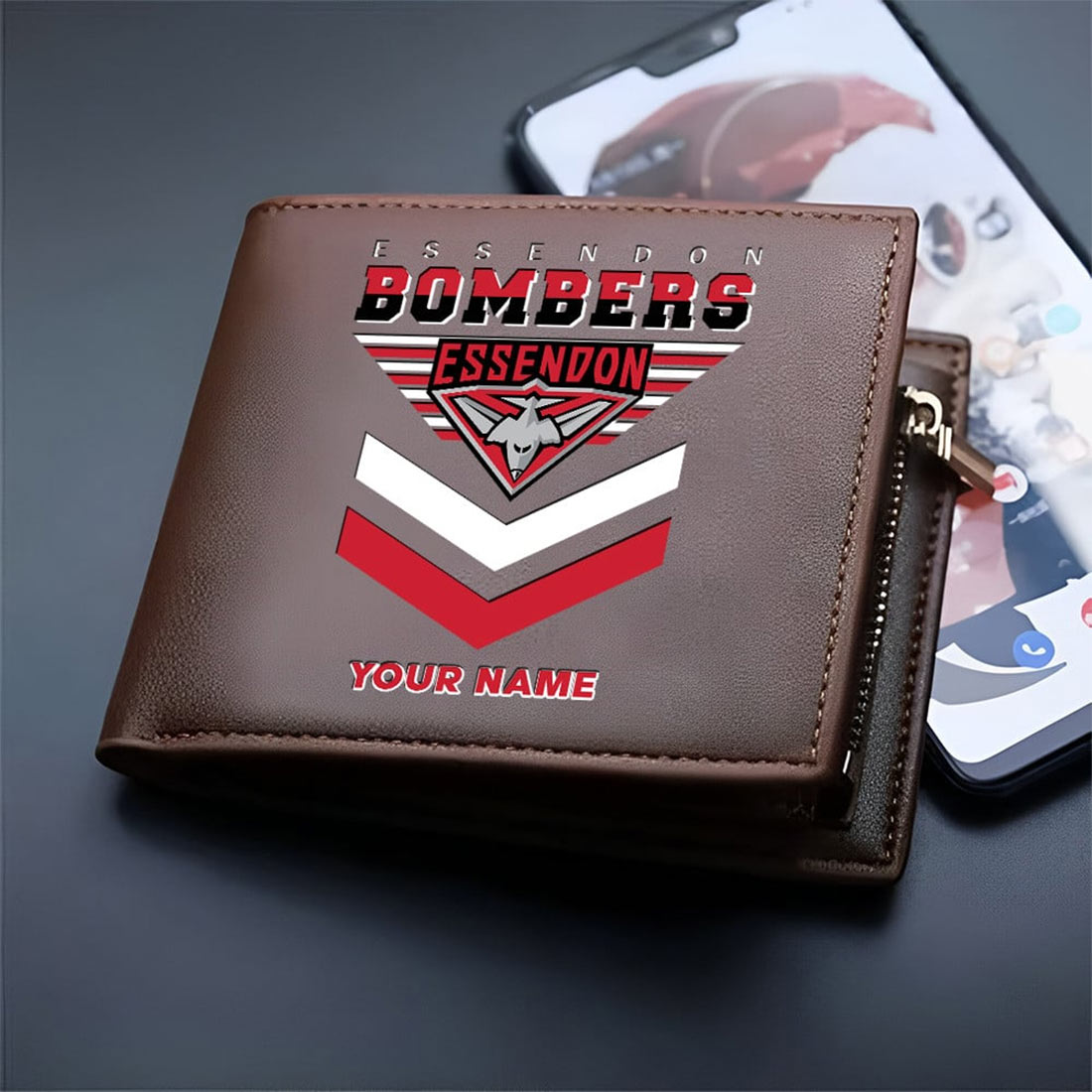 Essendon Bombers Custom Name Special Edition Leather Wallet