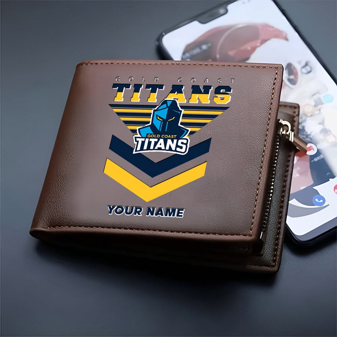 Gold Coast Titans Custom Name Special Edition Leather Wallet