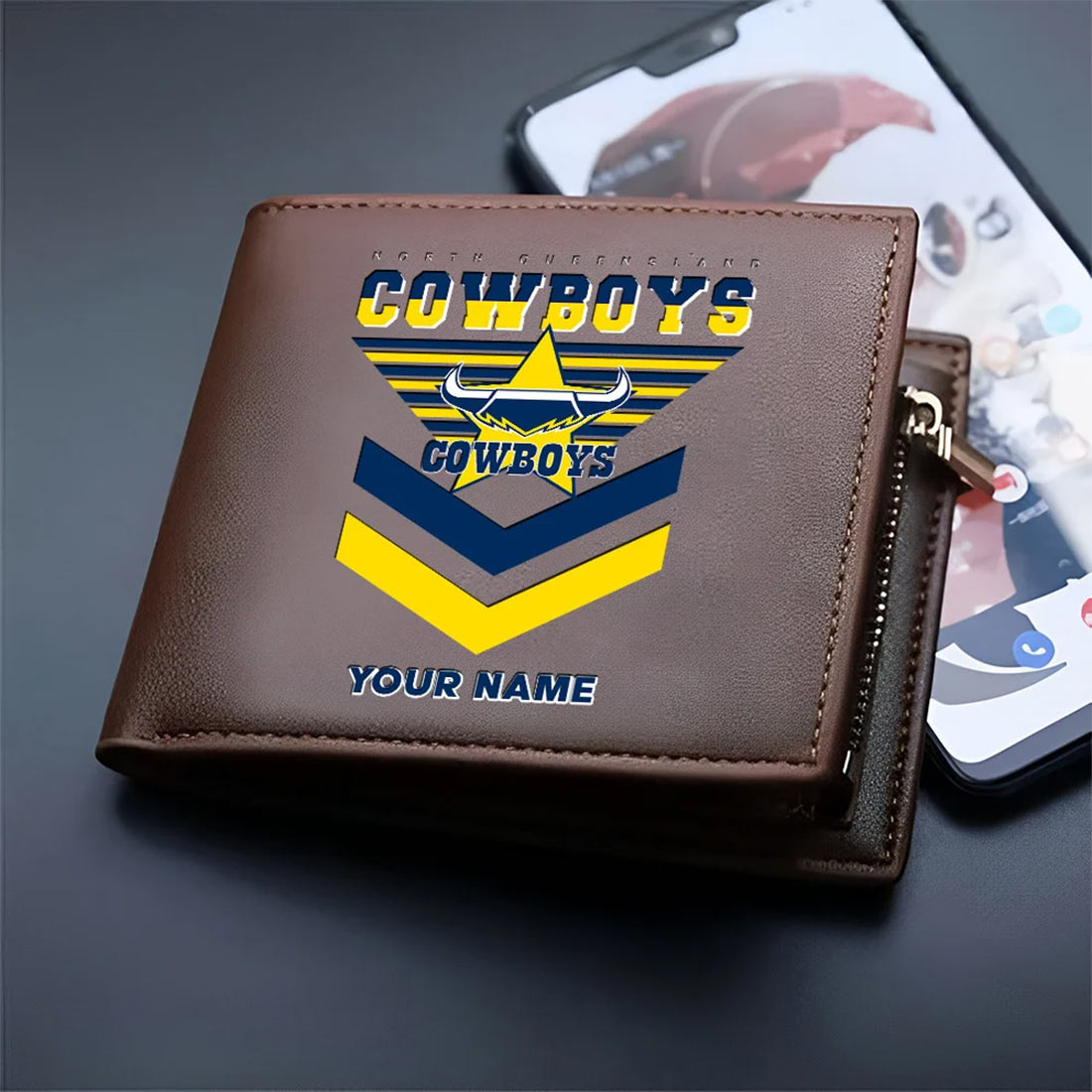 North Queensland Cowboys Custom Name Special Edition Leather Wallet