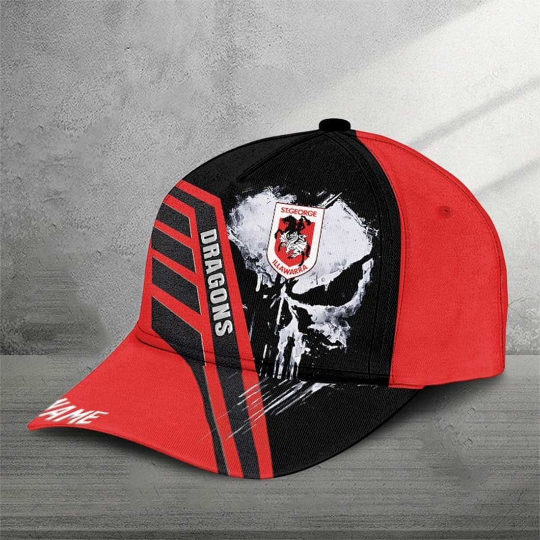 St. George Illawarra Dragons Custom Name Special Edition Punisher Skull Cap