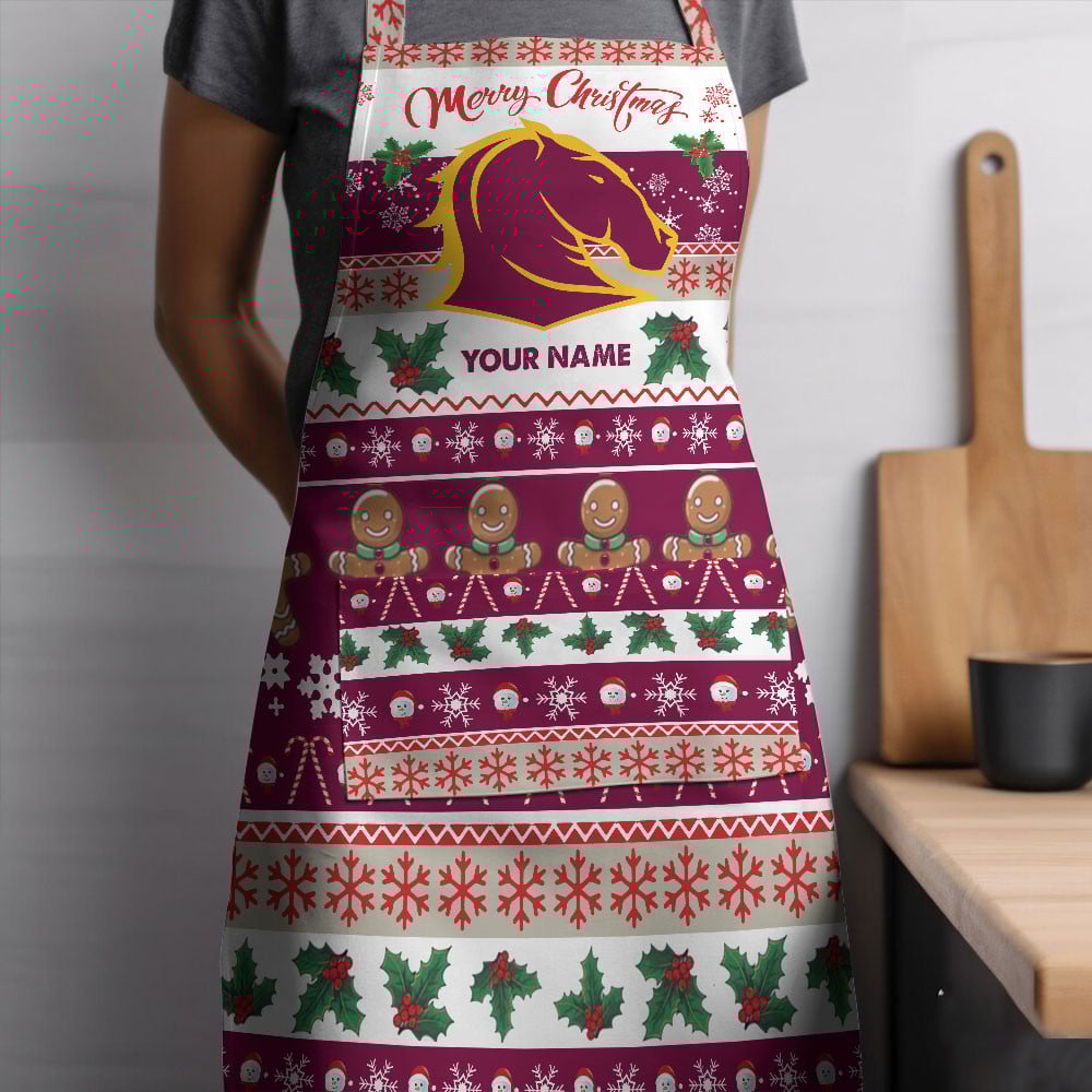 NRL Brisbane Broncos Custom Name Christmas Gift For Fans Apron