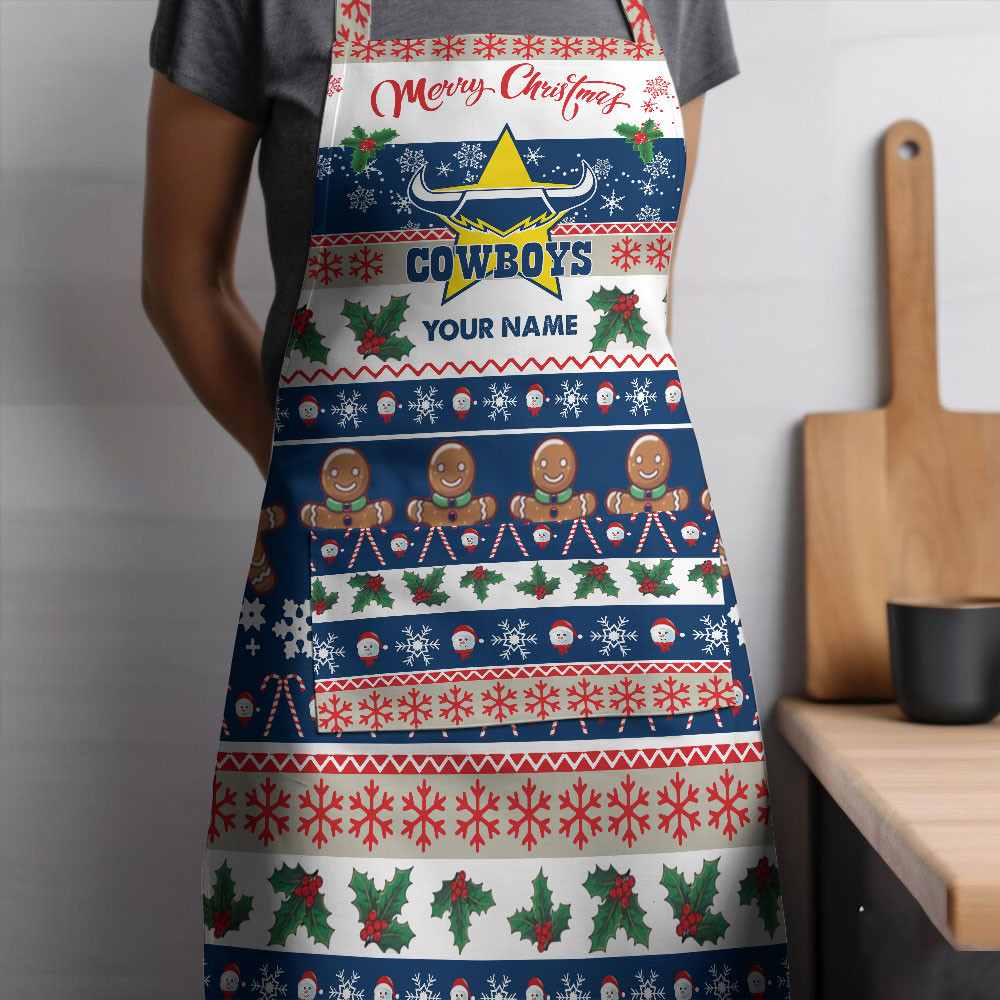 NRL North Queensland Cowboys Custom Name Christmas Gift For Fans Apron