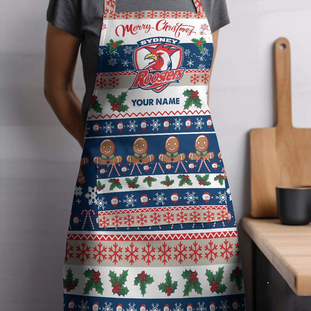 NRL Sydney Roosters Custom Name Christmas Gift For Fans Apron