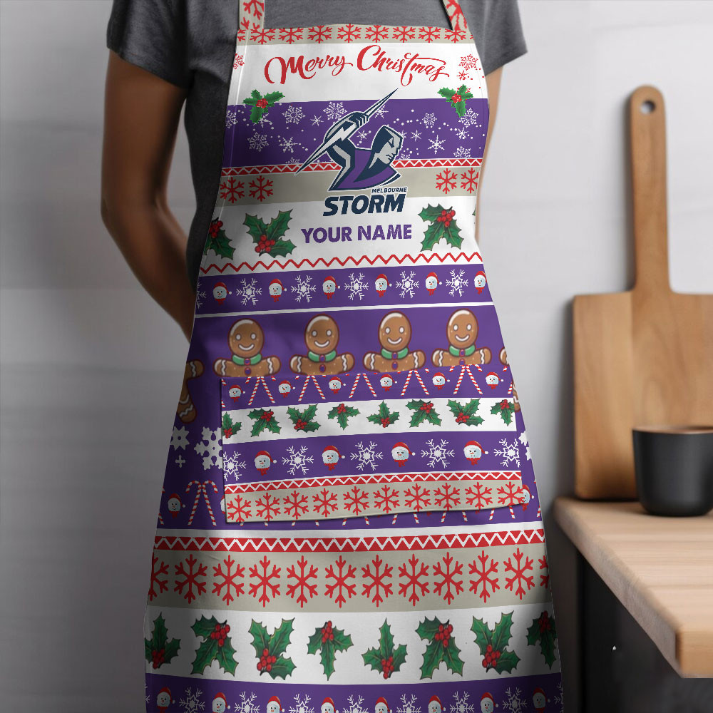 NRL Melbourne Storm Custom Name Christmas Gift For Fans Apron