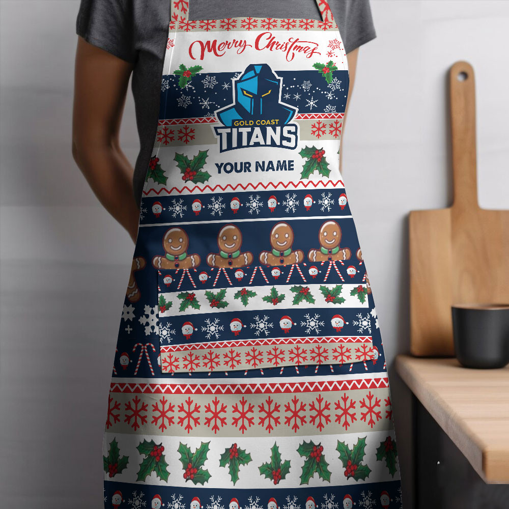 NRL Gold Coast Titans Custom Name Christmas Gift For Fans Apron
